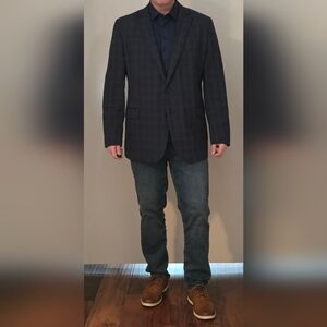 Stafford Dark Blue Checkered Blazer